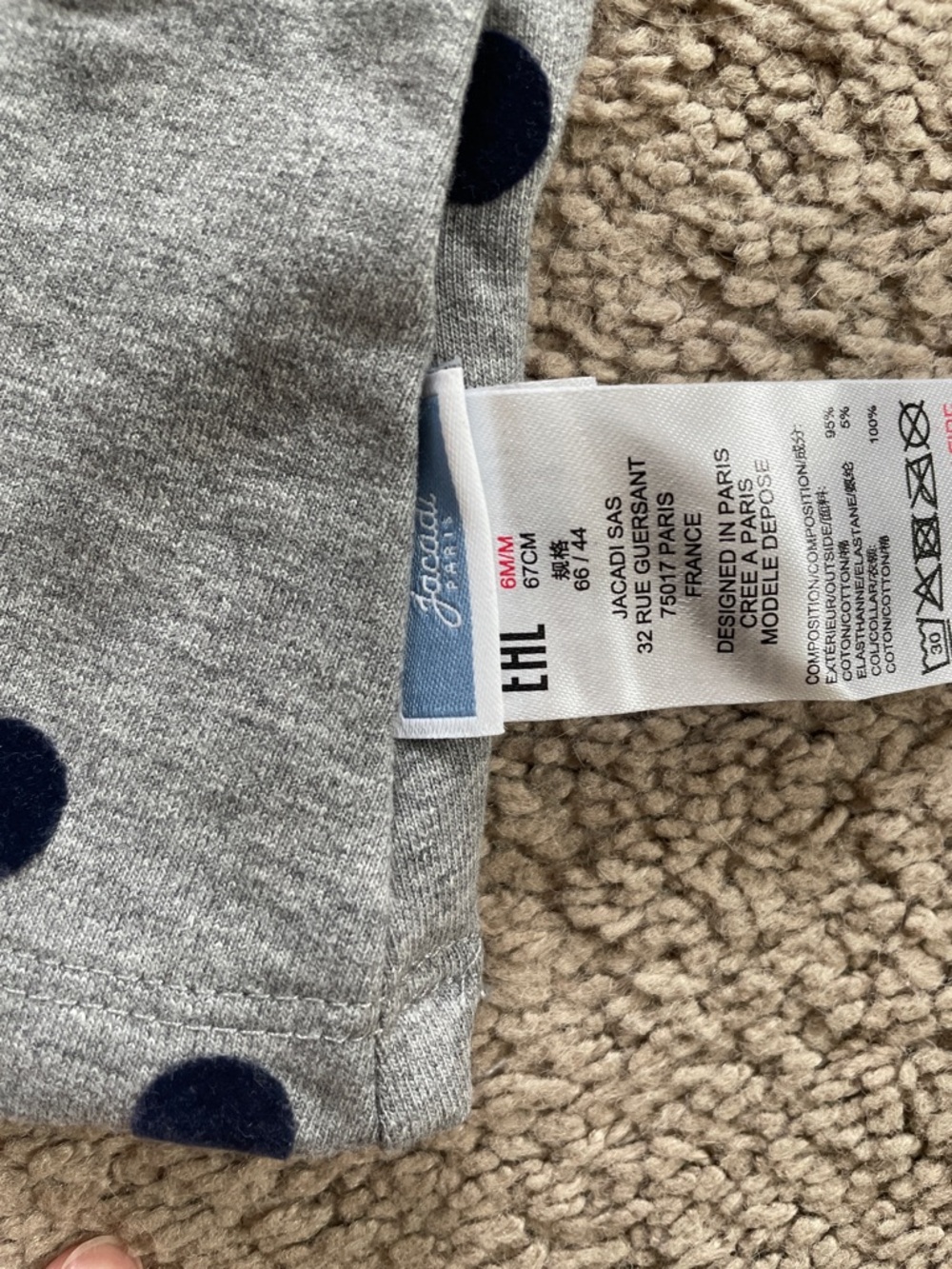 Jacadi new Gray Polka Dot Baby Dress with White Peter Pan Collar baby girl 6M - Picture 2 of 6